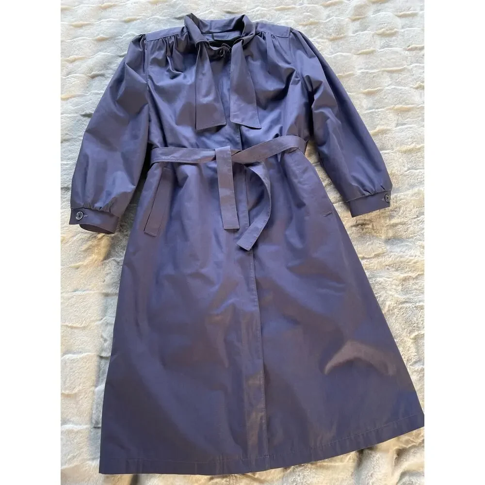 🔥Vintage 80 USA London Fog Bow Tie Neck Fleece Lined Classic Preppy Trench Coat - Picture 6 of 15